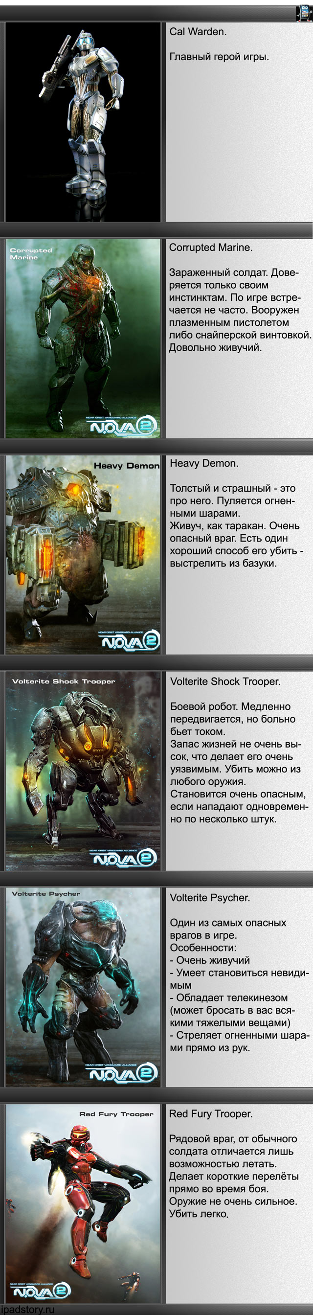 N.O.V.A. 2 - Near Orbit Vanguard Alliance HD - виды врагов, шпаргалка для игроков