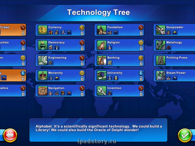 Civilization Revolution для iPad дерево технологий