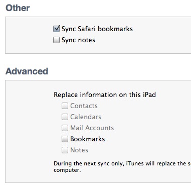 перенос закладок в iPad